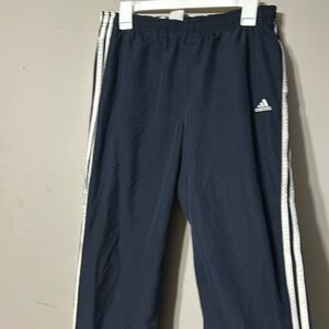 Vintage Adidas dark blue flare track pants with zippers on sides & pockets